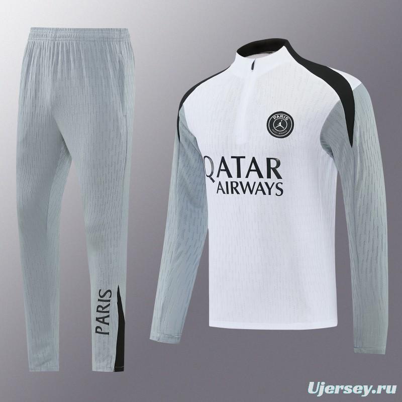 2026/27 Paris Saint-Germain White  Half Zipper Jacket Tracksuit + Light Grey Long Pants