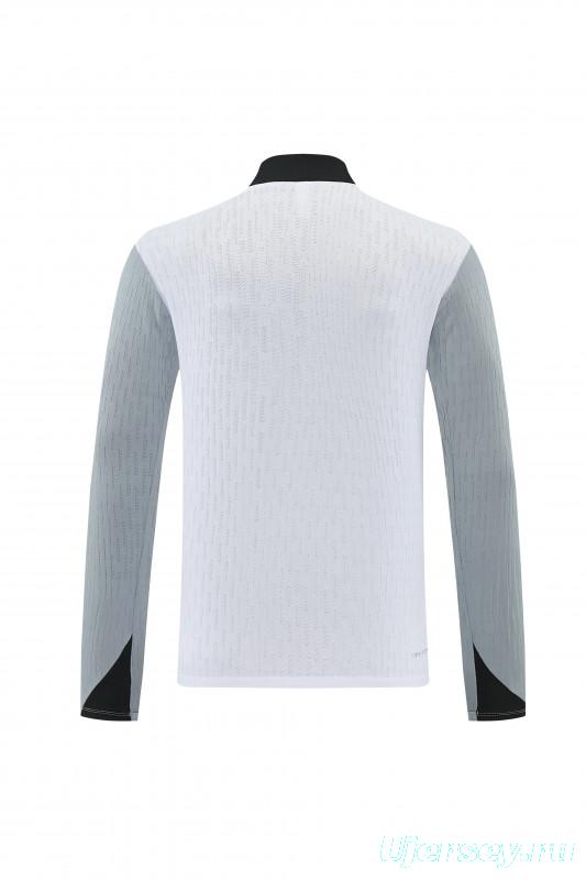 2026/27 Paris Saint-Germain White  Half Zipper Jacket Tracksuit + Light Grey Long Pants