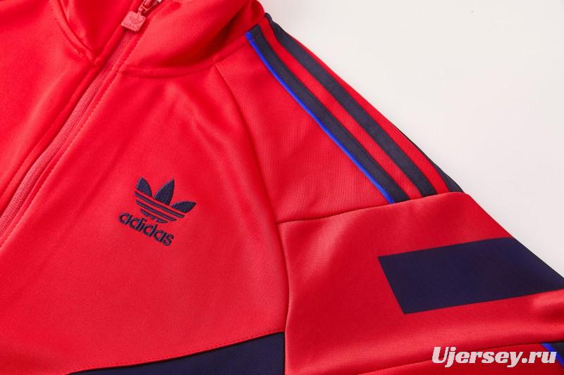2026/27 Adidas Originals Red  Full Zipper Jacket Tracksuit + Navy Blue Long Pants