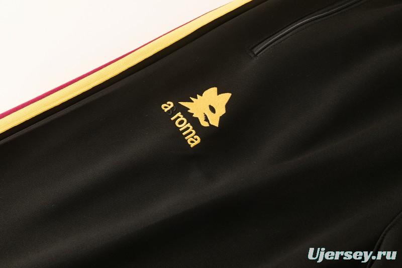 2026/27 AS Roma Burgundy & Gold Full Zipper Jacket Tracksuit +Black  Long Pants