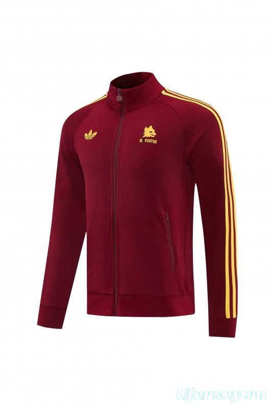 2026/27 AS Roma Burgundy & Gold Full Zipper Jacket Tracksuit +Black  Long Pants