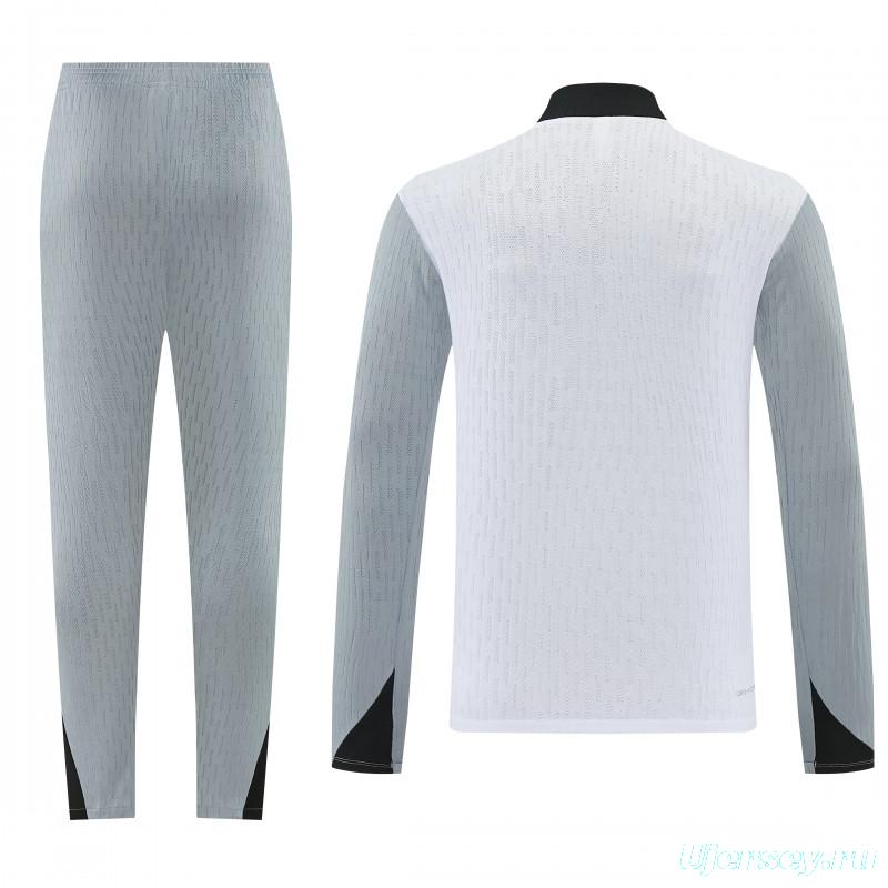 2026/27 Paris Saint-Germain White  Half Zipper Jacket Tracksuit + Light Grey Long Pants
