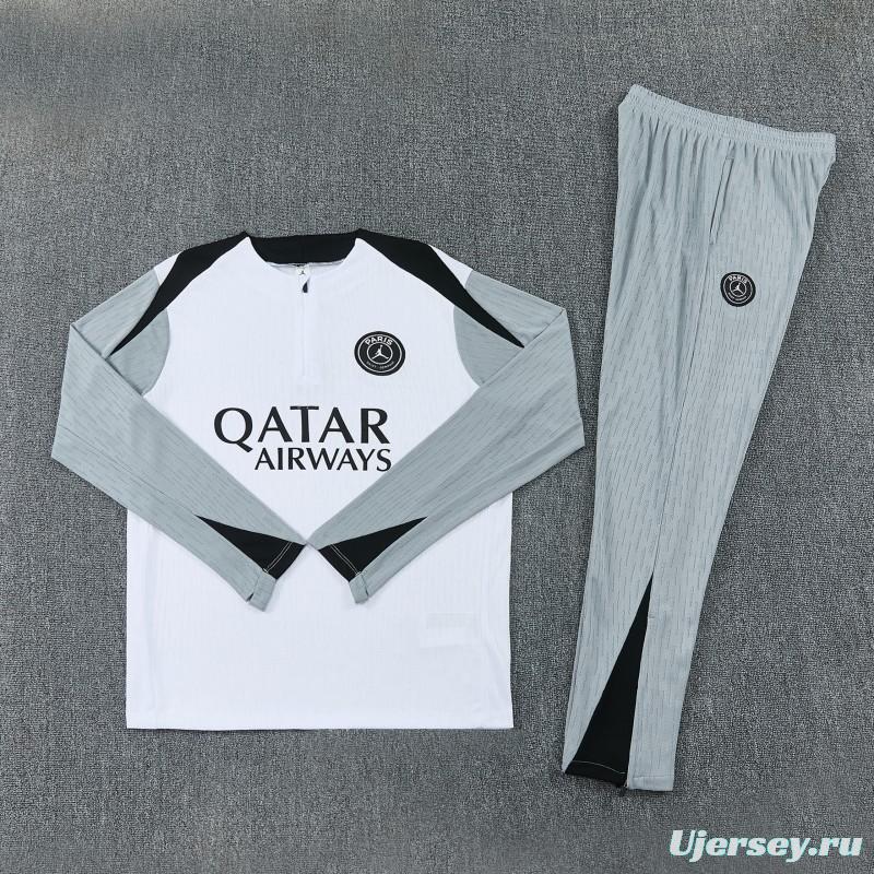 2026/27 Paris Saint-Germain White  Half Zipper Jacket Tracksuit + Light Grey Long Pants