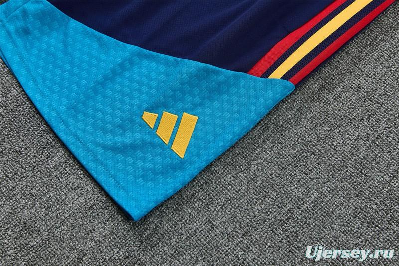 2026 Spain Navy Blue Multi-Color Diagonal Stripe Short Sleeve+Soccer Shorts