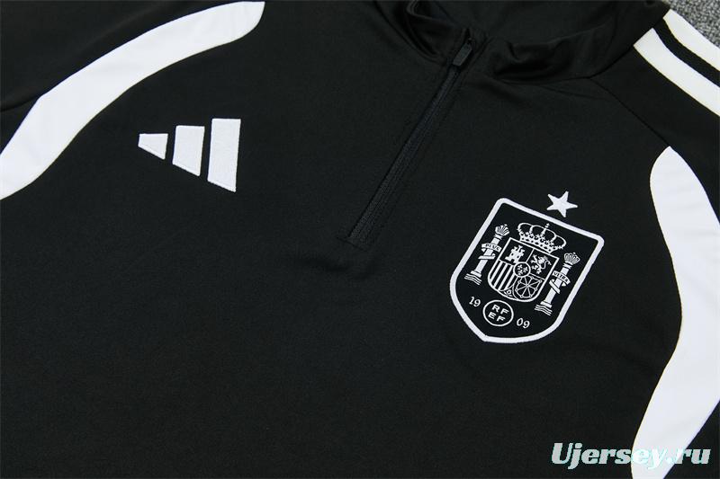 2026 Spain Black & White Half Zipper Jacket Tracksuit + Long Pants