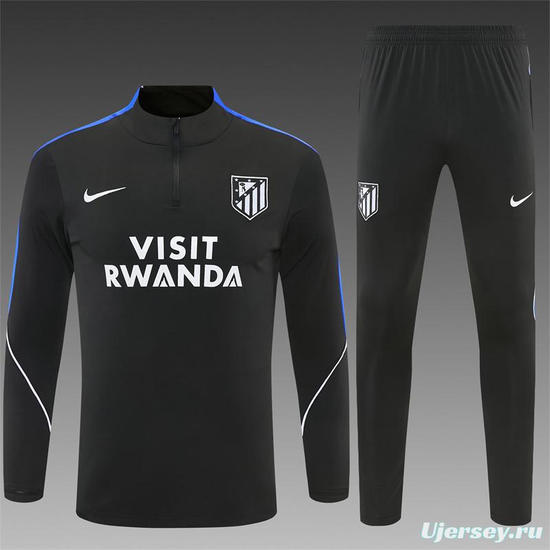2026 Atletico Madrid Black Half Zipper Jacket Tracksuit + Long Pants
