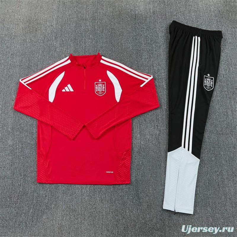2026 Spain Red Half Zipper Jacket Tracksuit + Long Pants