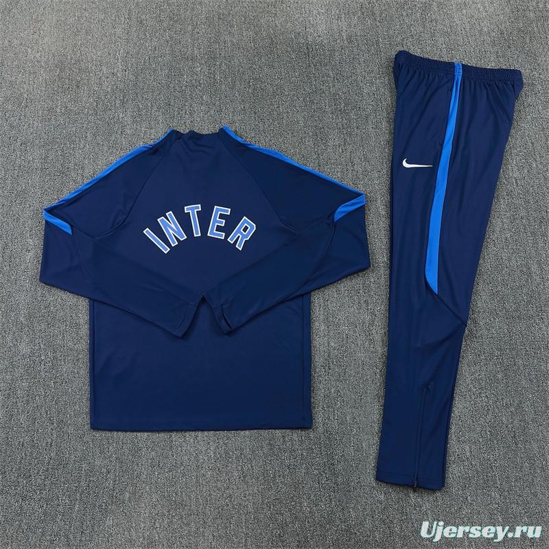 2026 Inter Milan Dark Navy Blue Half Zipper Jacket Tracksuit + Long Pants