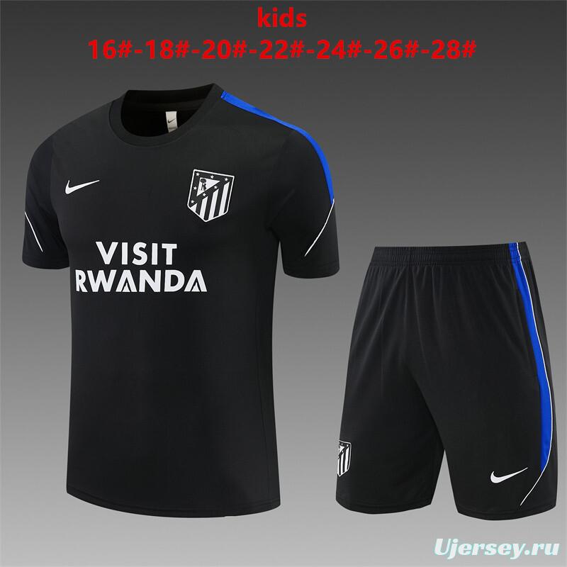 2026 Kids  Atletico Madrid Black Short Sleeve+Soccer Shorts