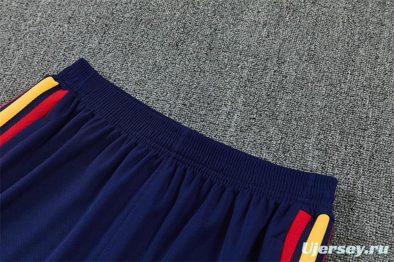 2026 Spain Navy Blue Multi-Color Diagonal Stripe Short Sleeve+Soccer Shorts