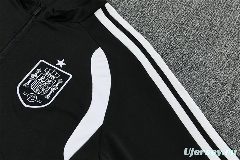 2026 Spain Black & White Half Zipper Jacket Tracksuit + Long Pants