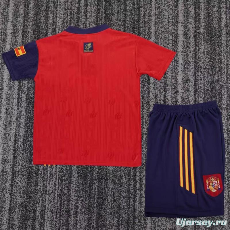 Retro 1996 Kids Spain Red & Navy Diagonal Split Home Jersey