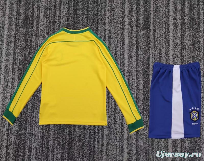 Retro Kids 1998 Brazil Home Long Sleeve Jersey