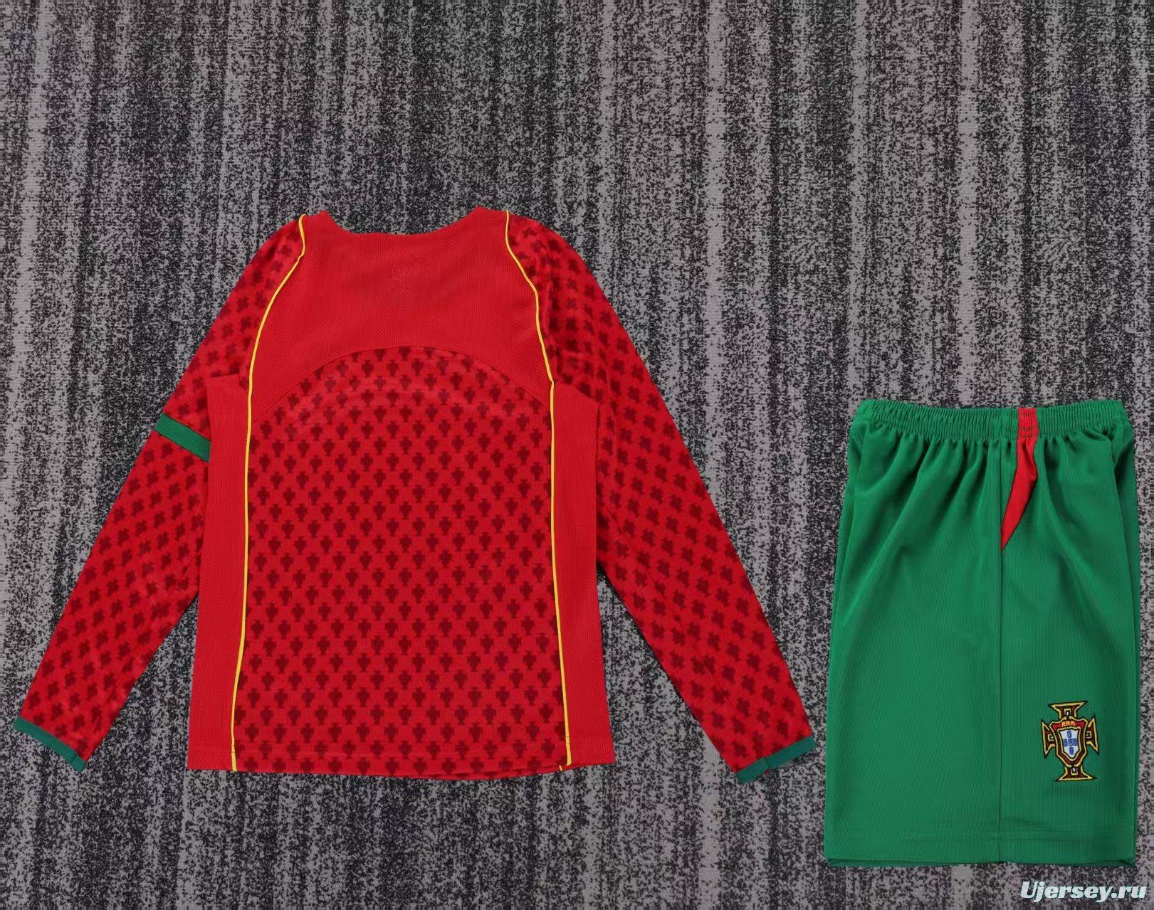 Retro 2004 Kids Portugal Home Long Sleeve Jersey