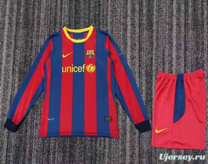 Retro Kids 10/11 Barcelona Red Blue Home Long Sleeve Jersey