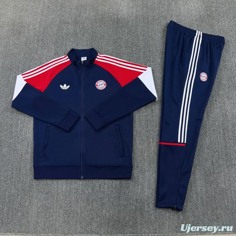 26/27 Bayern Munich Navy Blue & Red & White Full Zipper Jacket Tracksuit + Long Pants