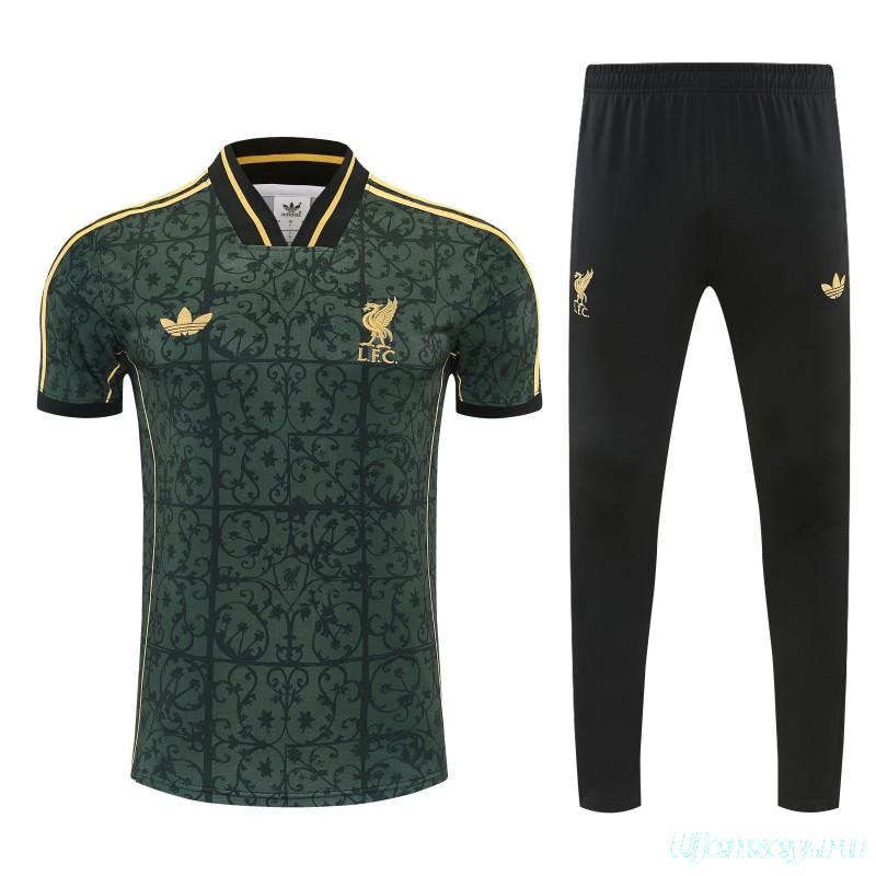 26/27 Liverpool Dark Green  Short Sleeve Tracksuit +  Black Long Pants
