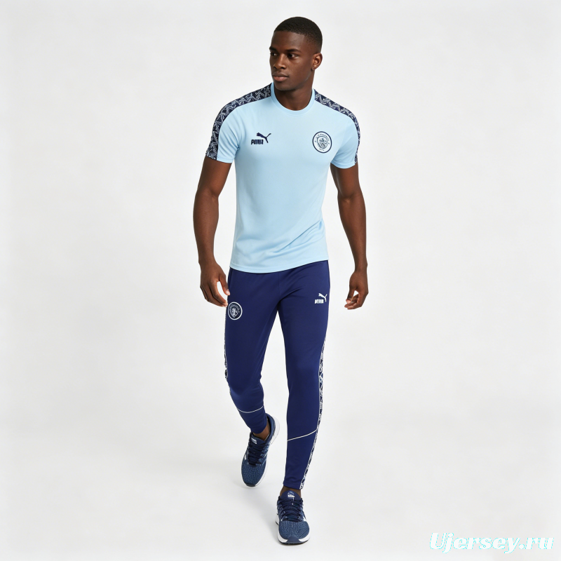 26/27 Manchester City Sky Blue Short Sleeve Tracksuit  + Long Pants (Puma King / Home)