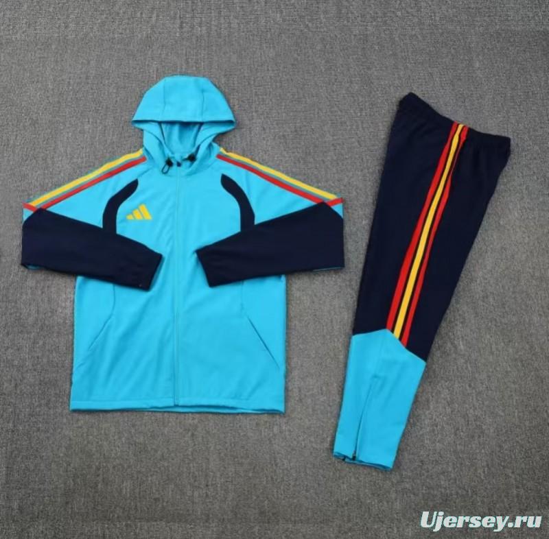 26/27 Adidas  Cyan Blue&Navy Blue Full Zipper Hooded  Windbreaker Jacket Tracksuit + Long Pants