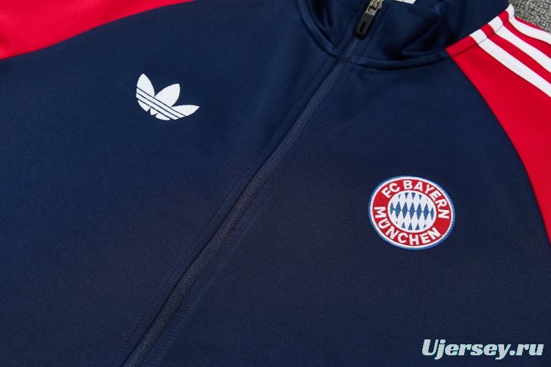 26/27 Bayern Munich Navy Blue & Red & White Full Zipper Jacket Tracksuit + Long Pants