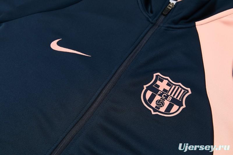 26/27 Barcelona Navy Blue & Pink  Full Zipper Jacket Tracksuit + Long Pants