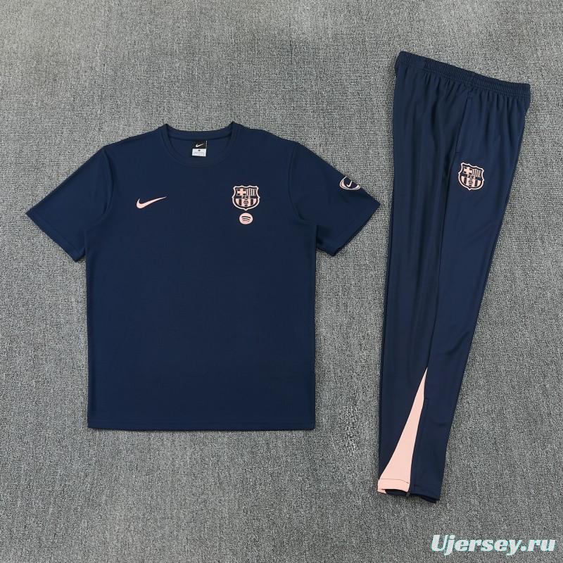 26/27 Barcelona Navy Blue Short  Sleeve Tracksuit + Long Pants
