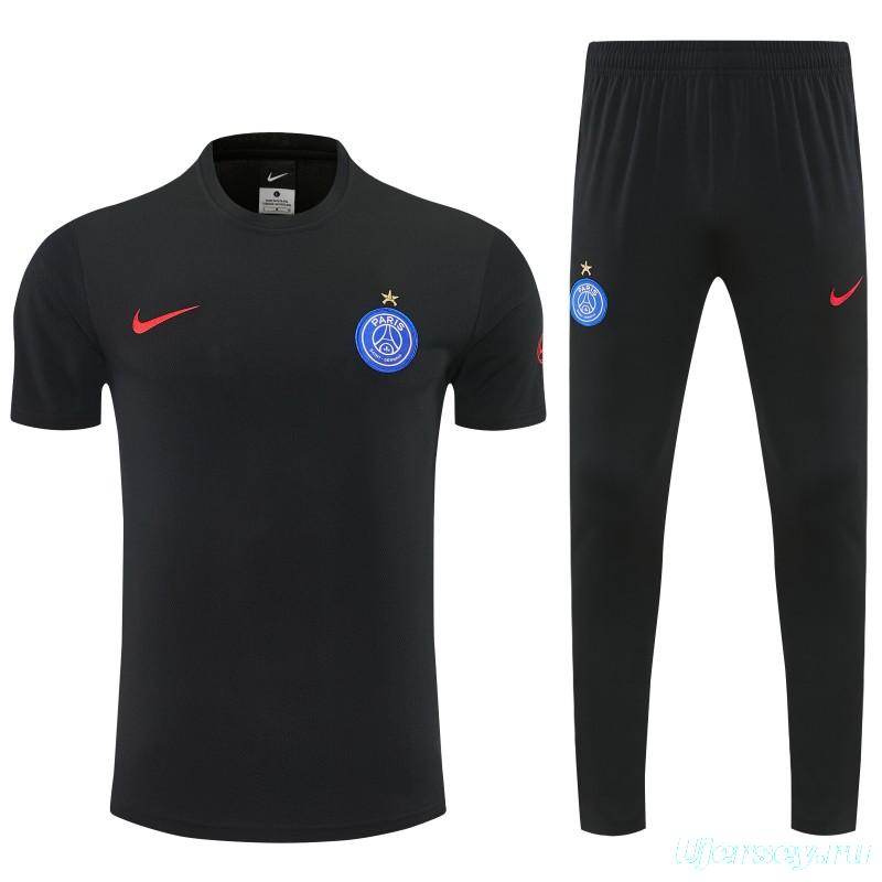 26/27 Paris Saint-Germain Black  Short Sleeve Tracksuit + Long Pants