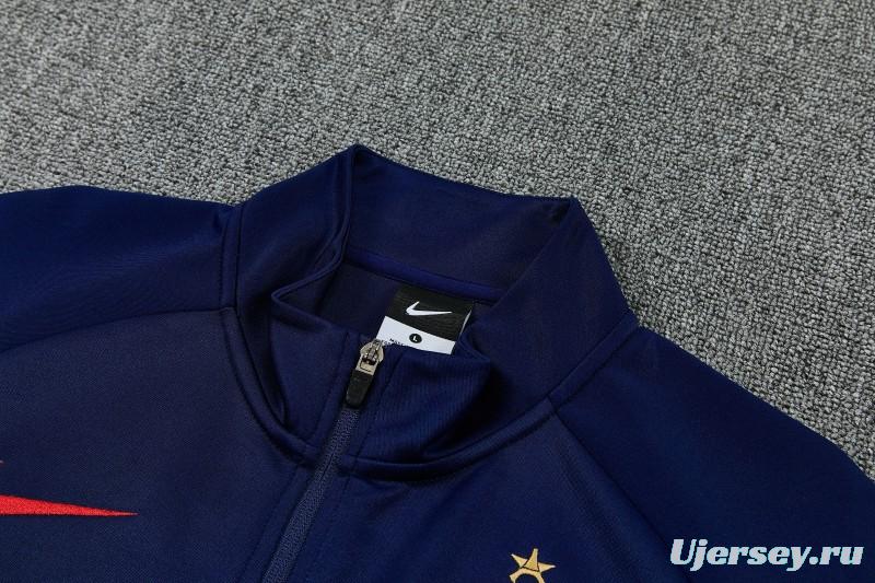 26/27 Paris Saint-Germain Navy Blue with Red Chevron Stripe Full Zipper Jacket Tracksuit + Long Pants (Home)