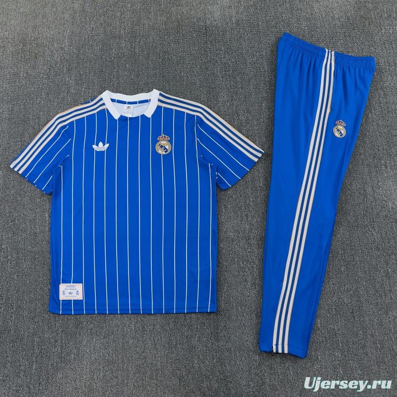 26/27 Real Madrid Blue Short Sleeve Tracksuit + Long Pants