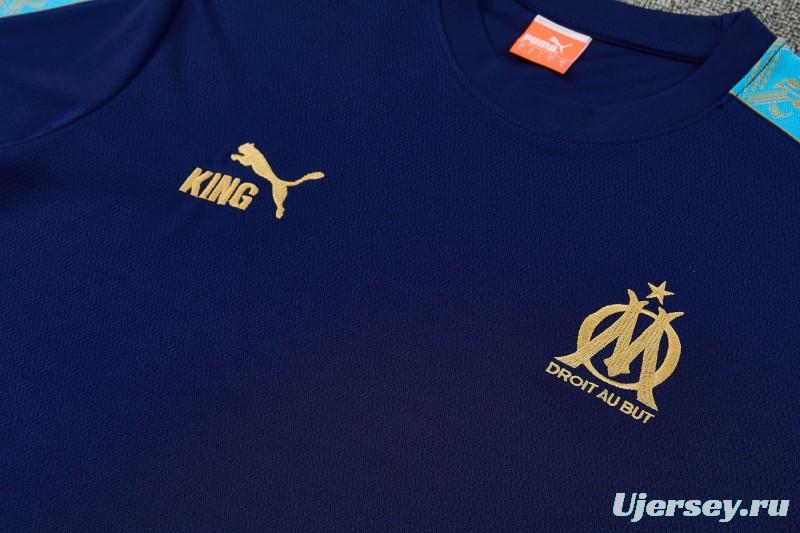 26/27 Olympique de Marseille Navy Blue Short Sleeve Tracksuit + Long Pants