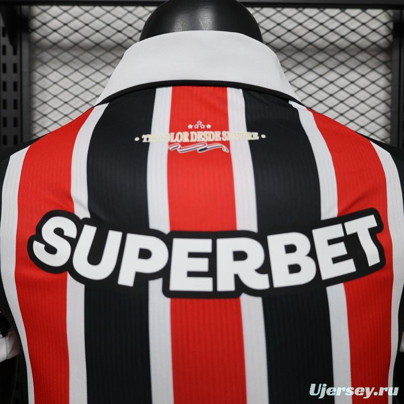 Player Version 26/27 São Paulo FC Away Red & Black Stripe  With White Collar Jersey