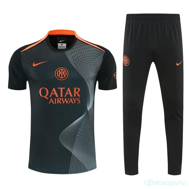 26/27 Inter Milan Dark Green with Fluid Wave  Short Sleeve Tracksuit + Long Pants