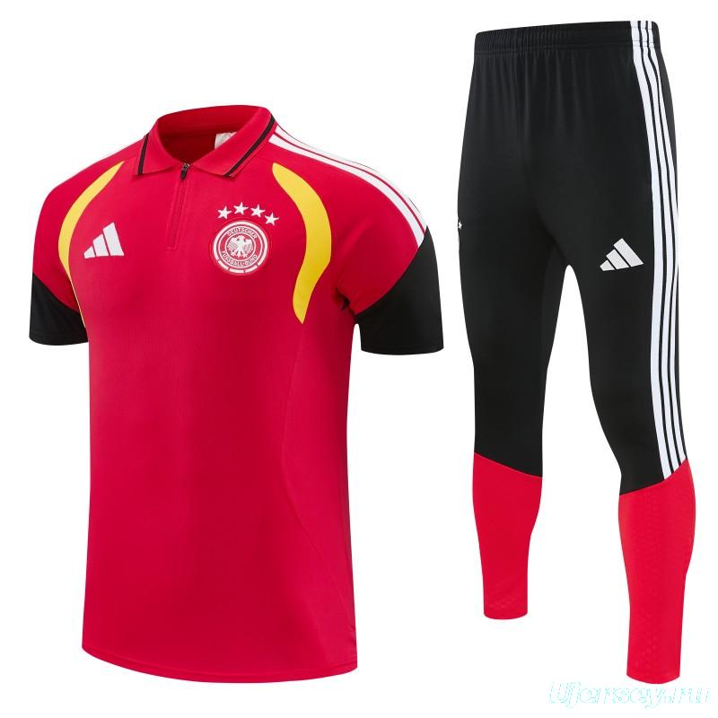 2026 German Red & Black Half-Zip Polo Short Sleeve Tracksuit + Long Pants
