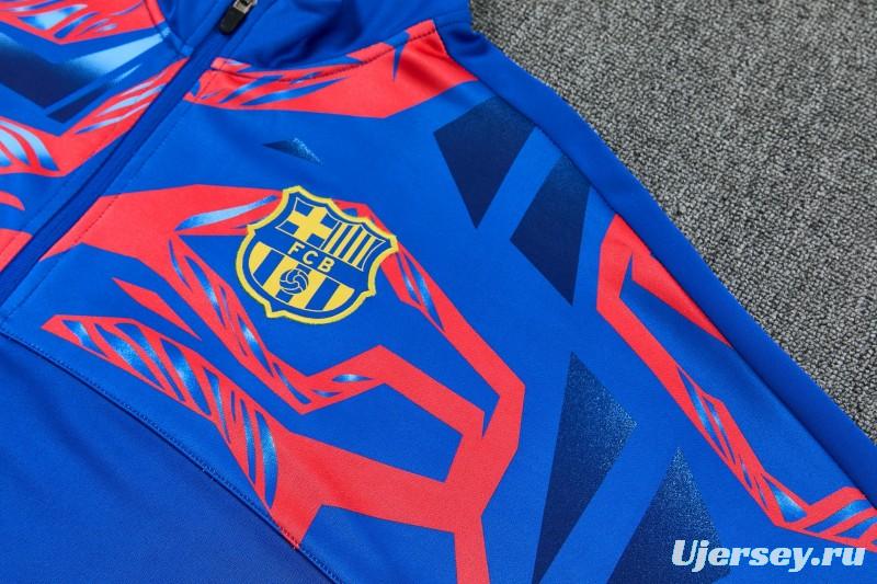26/27 FC Barcelona Blue with Red  Full Zipper Jacket Tracksuit + Long Pants