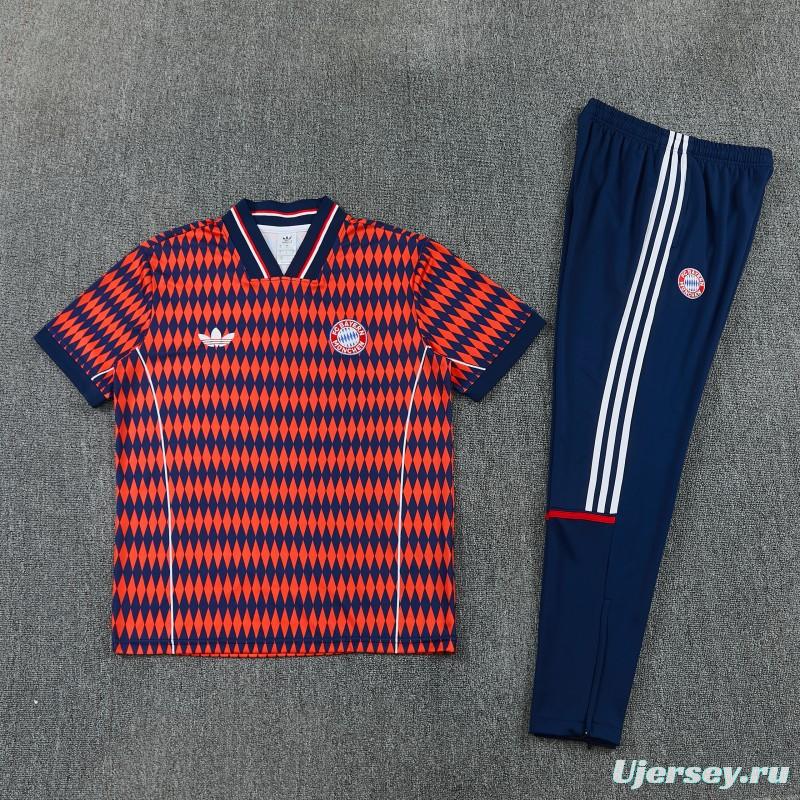 26/27 FC Bayern München Red & Navy Blue  Short Sleeve Tracksuit + Long Pants