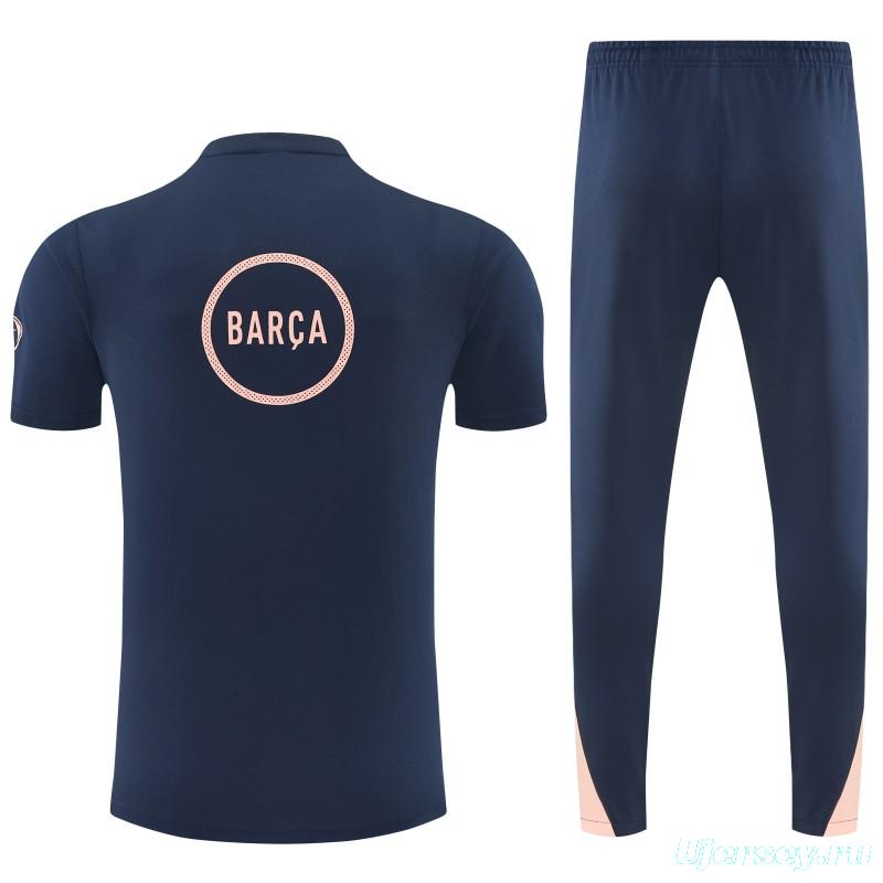 26/27 Barcelona Navy Blue Short  Sleeve Tracksuit + Long Pants