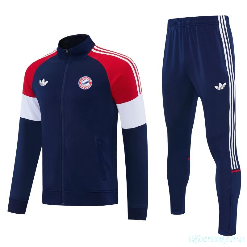 26/27 Bayern Munich Navy Blue & Red & White Full Zipper Jacket Tracksuit + Long Pants