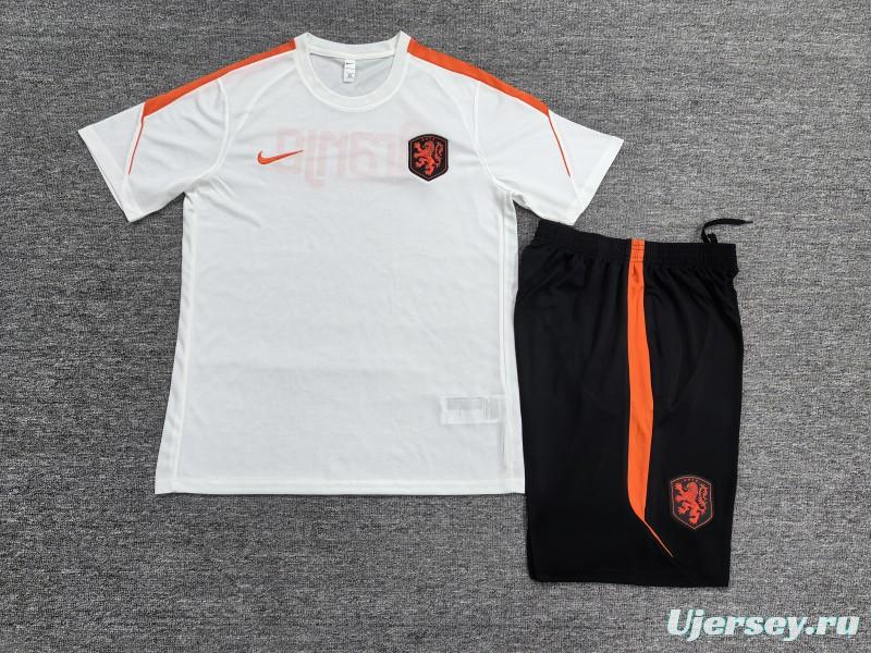 26/27 Kids Netherlands Home White Short Sleeve + Soccer Shorts