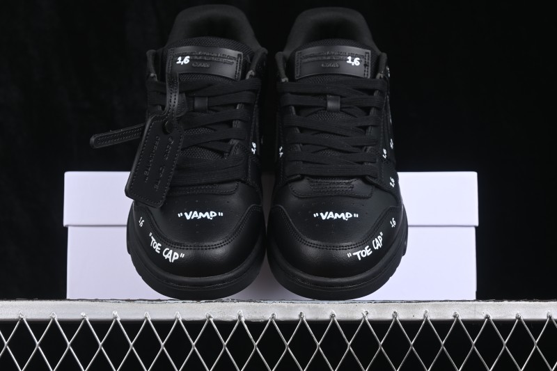Off-White Out of Office Low-Top Skate Shoes in Black and White with Lettering - AJD4