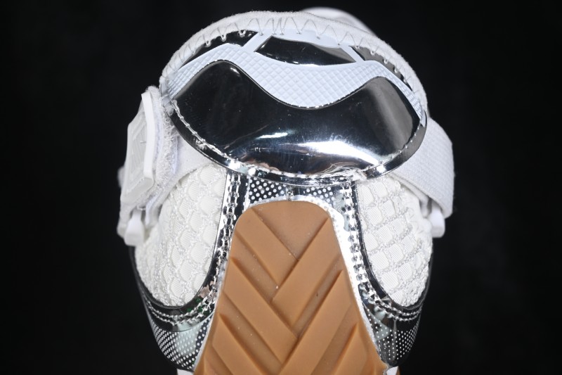 Bottega Veneta Orbit Flash Round-Toe Mary Jane Flat Shoes in Silver White and Fiber White - AJE5