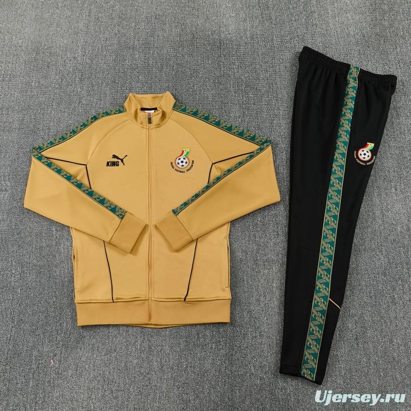 26/27 Ghana Yellow Full Zipper Jacket Tracksuit +  Black Long Pants