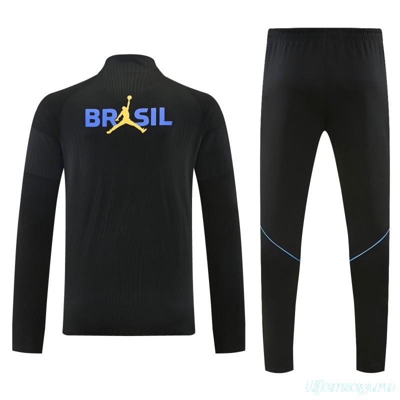 26/27 Brazil Black Half Zipper Jacket Tracksuit + Long Pants