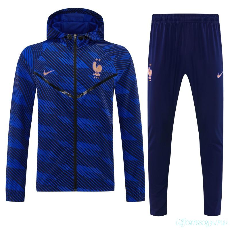 2026 France Navy Blue Full Zipper Hooded Jacket Tracksuit + Long Pants