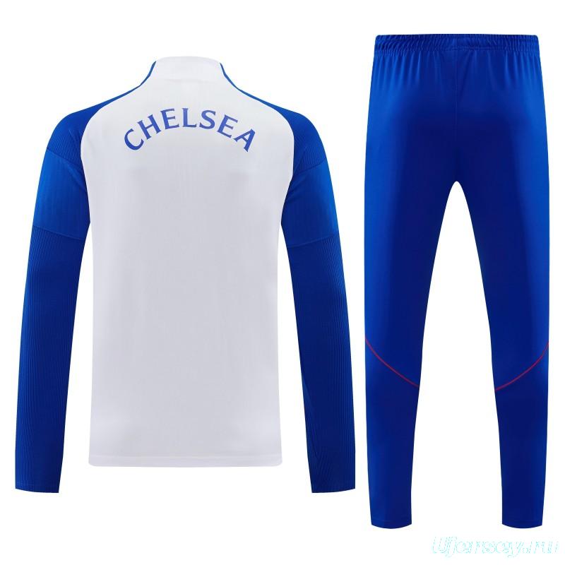26/27 Chelsea  White & Blue Half Zipper Jacket Tracksuit + Long Pants
