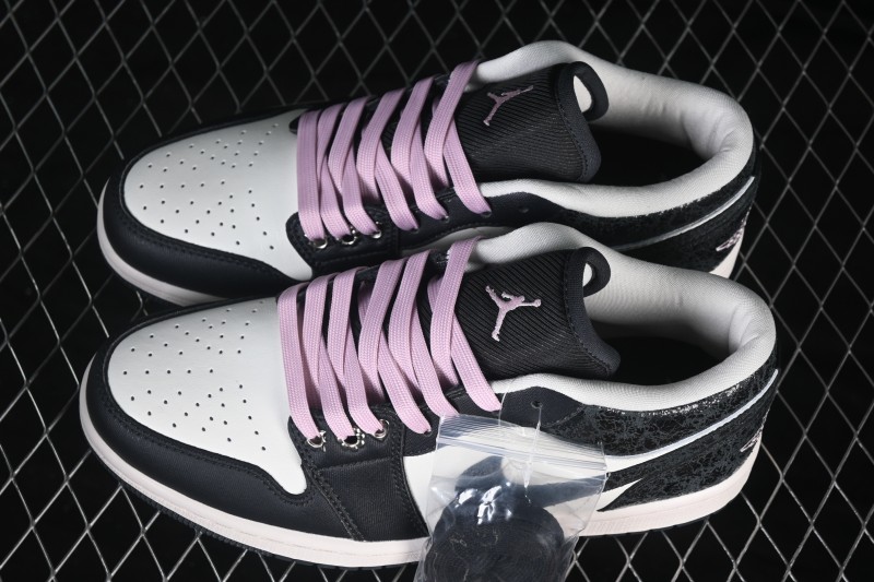 Nike Air Jordan 1 Low Retro Basketball Shoes with Cracked Leather Design - II0595-001
