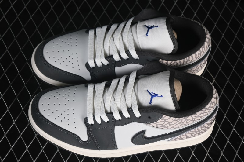 Nike Air Jordan 1 Low Retro Basketball Shoes with Cracked Leather Design - IU2268-100