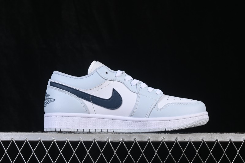 Nike Air Jordan 1 Low Retro Basketball Shoes with White Grey Blue Accents - 553558-400