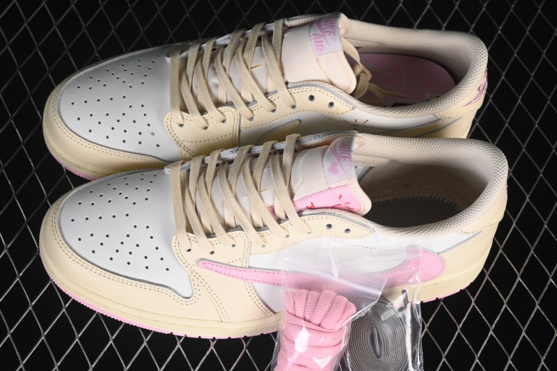 Nike Travis Scott x Air Jordan 1 Low OG Retro Sneakers with Reverse Swoosh Design - IQ7604-100