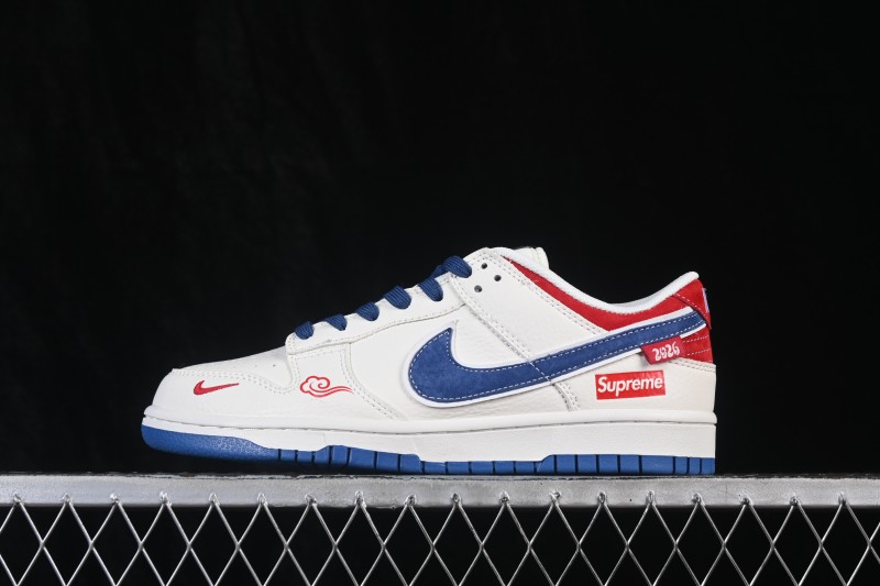 Nike SB Dunk Low White Blue Red Premium Custom Low-Top Skateboarding Shoes - XZ5899-117