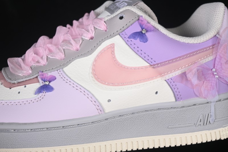 Nike Air Force 1 '07 Low Hand-Painted Graffiti Pastel Pink and Purple Butterfly Theme Casual Sneakers - CJ0304-160
